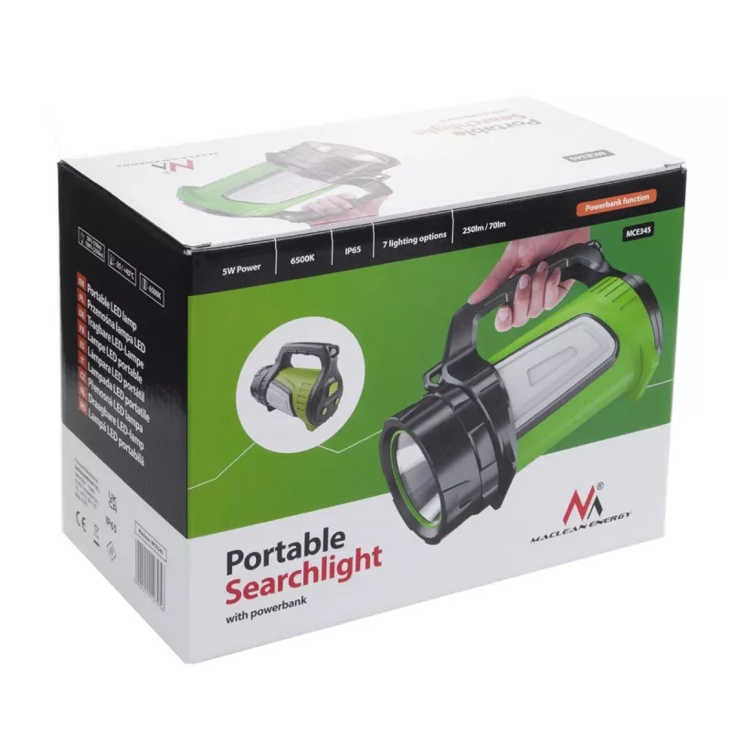 Latarka MACLEAN MCE345 LED 3-w-1 z funkcją powerbanku, 5W XM-L-T6, zimna biel 6500K, 3×18650 3,7 V 4500 mAh