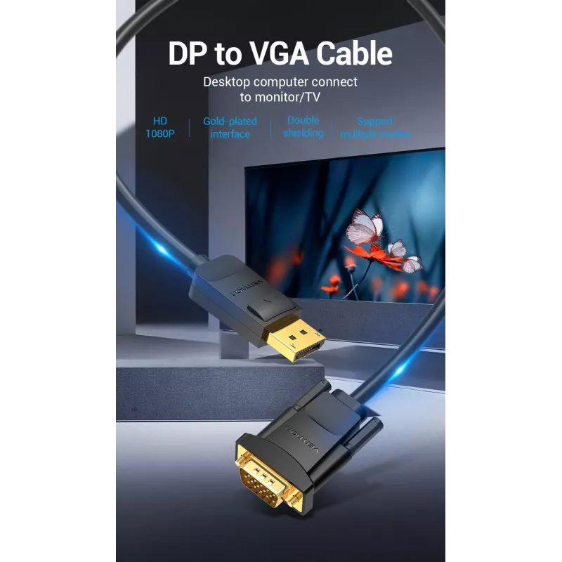 Kabel DP do VGA 2M/CZARNY Hblbh Vention