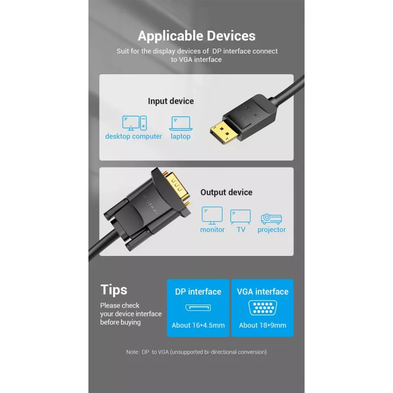 Kabel DP do VGA 2M/CZARNY Hblbh Vention