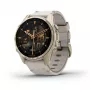 Smartwatch GARMIN Fenix 8 43 mm, 1.3-calowy AMOLED 416×416, ekran dotykowy, Wi‑Fi, GPS, 32 GB, złota koperta, szary skórzany pasek
