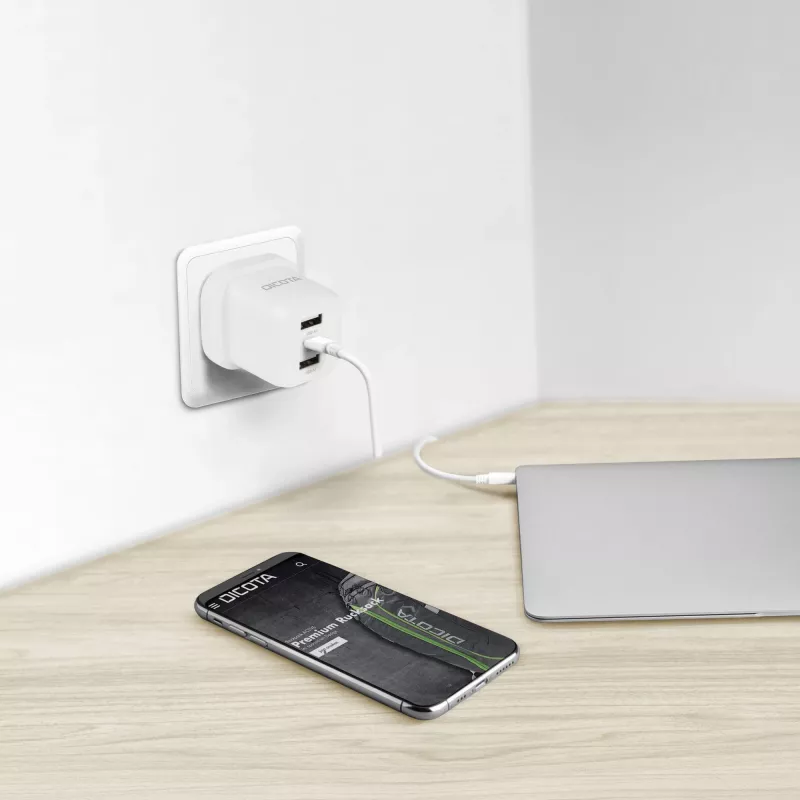 Zasilacz Dicota - kompaktowy, Laptop - 32 W - 3 A - 3 porty wyjściowe (USB-C, 2 x USB)