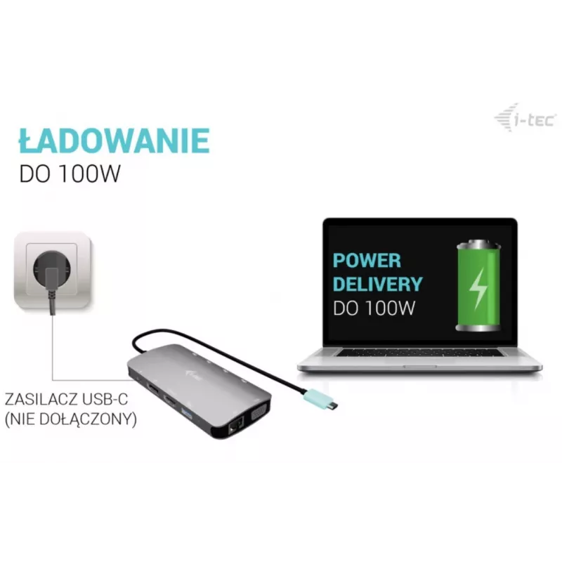 Stacja dokująca ITEC i-tec USB-C Metal Nano 3x Display (DP, HDMI, VGA) z Power Delivery 100 W, 4x USB-A, Gigabit Ethernet