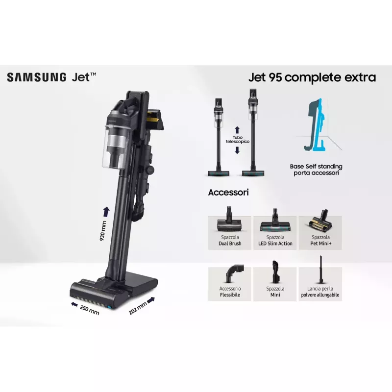 Odkurzacz pionowy Samsung VS20C9554TK — Bateria, litowo-jonowa, 580 W, bezworkowy 0,8 l, cykloniczny, czarny