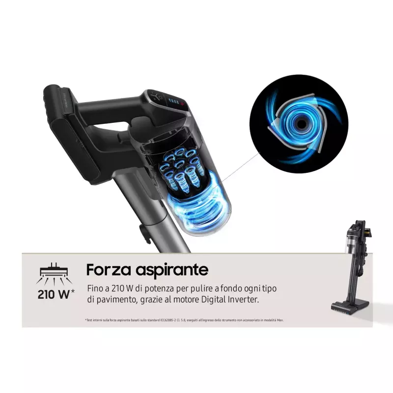 Odkurzacz pionowy Samsung VS20C9554TK — Bateria, litowo-jonowa, 580 W, bezworkowy 0,8 l, cykloniczny, czarny