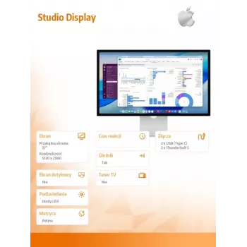 Monitor Apple Studio Display (szkło standardowe) z podstawą z regulacją pochylenia i wysokości