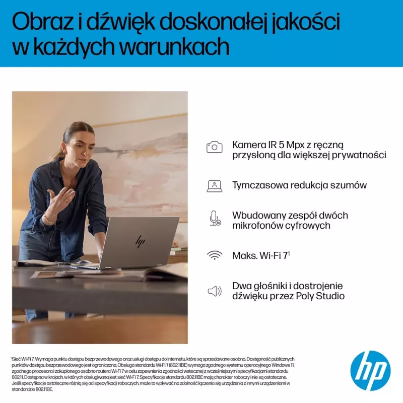 2-w-1 HP OmniBook X Flip NG AI 16-as0003nw laptop, 16-calowy dotykowy OLED 3K, 32 GB RAM, 1 TB SSD, Windows 11 Home, Ultra 7 258V, Glacier srebrny