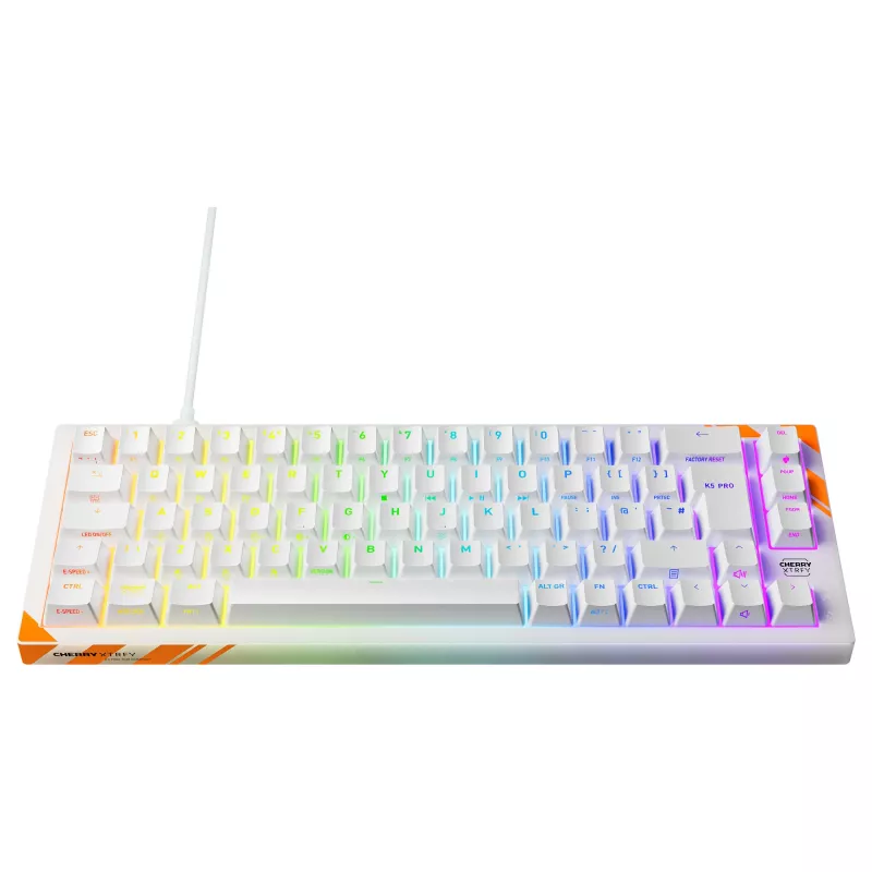 Mechaniczna klawiatura gamingowa Cherry K5 Pro TMR Compact — 65% QWERTY USB przewodowa, RGB, przełącznik magnetyczny, pomarańczowo-biała
