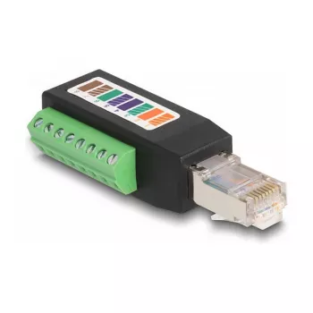 Adapter DeLOCK wtyk RJ45 kat.5e do złącza śrubowego, kątowy 90°