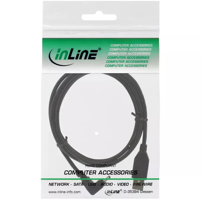 Kabel InLine USB 2.0, wtyk USB A męski na wtyk Mini-USB B męski, złącza kątowe 90° do góry, 1,5 m, czarny