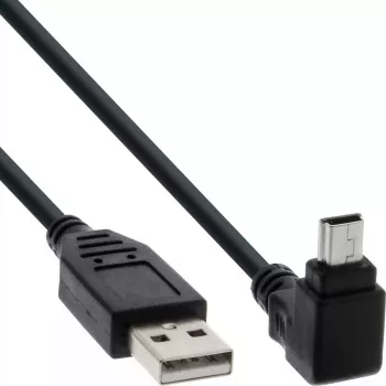 Kabel InLine USB 2.0, wtyk USB A męski na wtyk Mini-USB B męski, złącza kątowe 90° do góry, 1,5 m, czarny
