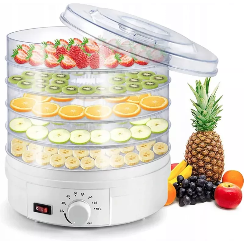Extralink Home Duża suszarka do żywności do grzybów, owoców, warzyw i ziół Powerful Pro 500 W + 5 tac 27 cm biała