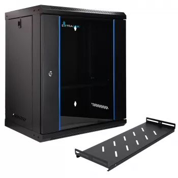 Extralink Lite 12U 530X400 NAŚCIENNA Szafa rackowa Czarna Z półką