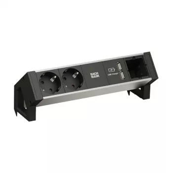 BACHMANN DESK2 ALU Czarny 2x gniazdo z uziemieniem 1x ładowarka USB 1x ABD GST18