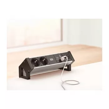 BACHMANN DESK2 ALU Czarny 2x gniazdo z uziemieniem 1x ładowarka USB 1x ABD GST18