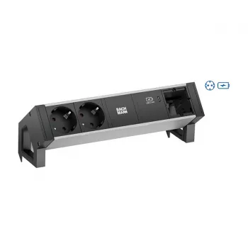 BACHMANN DESK2 ALU Czarny 2xSchutzkt.USBC, ładowarka USB 60W 0,2m GST18
