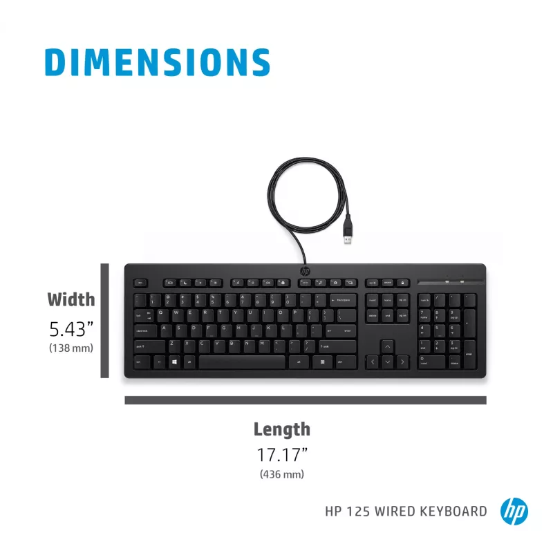 HP 125 Wired klawiatura Full-size USB Membrane Czarny