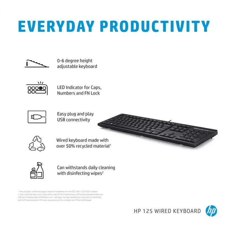HP 125 Wired klawiatura Full-size USB Membrane Czarny