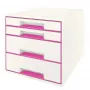 Leitz szafka z szufladami WOW Cube, 4 szuflady, 4 szuflady, plastik, różowy, biały, 1 szt., 287 mm, 270 mm