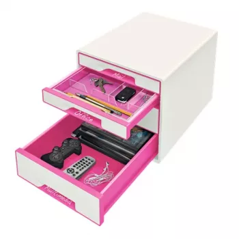 Leitz szafka z szufladami WOW Cube, 4 szuflady, 4 szuflady, plastik, różowy, biały, 1 szt., 287 mm, 270 mm