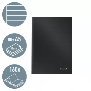 Leitz Notebook Solid Hardcover A5 Liniowany 90 gram 80 kartek, Monochromatyczny, Czarny, A5, 80 kartek, Błyszczący, 80 g/m²