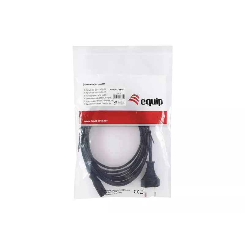 Equip Wysokiej Jakości Przewód Zasilający, C7 do 2-pin Euro, 3,0m, 3 m, 2-pin, złącze C7, H03VVH2-F, 250 V, 2,5 A