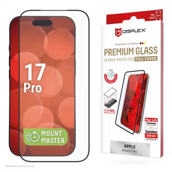 e.v.i. Displex iPhone 17 Pro Premium szkło hartowane z uchwytem montażowym — odporne na zarysowania, przezroczyste/czarne