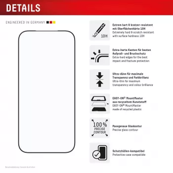 e.v.i. Displex iPhone 17 Pro Premium szkło hartowane z uchwytem montażowym — odporne na zarysowania, przezroczyste/czarne