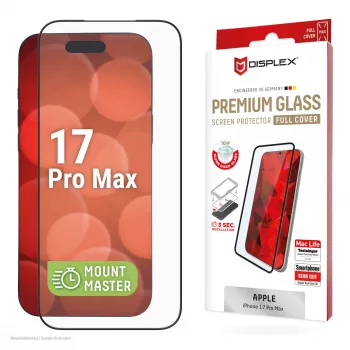 Szkło ochronne e.v.i. Displex Premium do iPhone 17 Pro Max z Mount Master (odporne na zarysowania i zabrudzenia, transparentne/czarne)