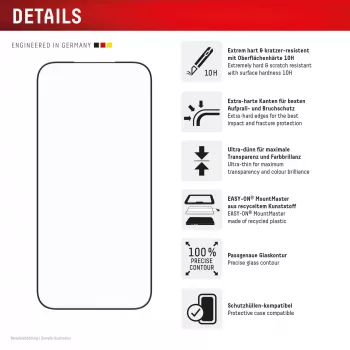 Szkło ochronne e.v.i. Displex Premium do iPhone 17 Pro Max z Mount Master (odporne na zarysowania i zabrudzenia, transparentne/czarne)