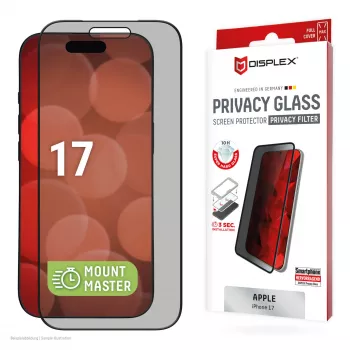 Displex Privacy Ochrona ekranu (10H) dla Apple iPhone 17 — Szkło hartowane z filtrem prywatyzującym, odporne na zarysowania i uderzenia