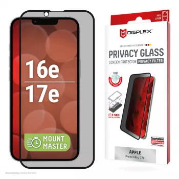 Szkło hartowane chroniące prywatność e.v.i. Displex (10H) do Apple iPhone 16e/17e z filtrem prywatyzującym, odporne na uderzenia i zarysowania