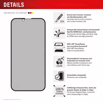 Szkło hartowane chroniące prywatność e.v.i. Displex (10H) do Apple iPhone 16e/17e z filtrem prywatyzującym, odporne na uderzenia i zarysowania