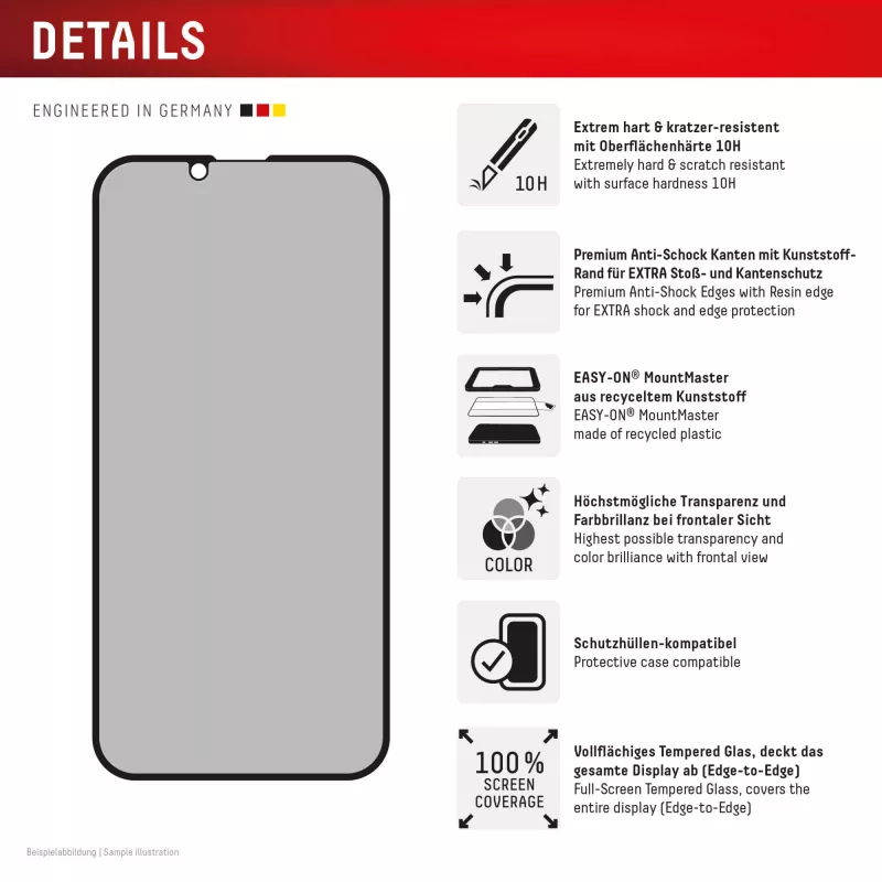 Szkło hartowane chroniące prywatność e.v.i. Displex (10H) do Apple iPhone 16e/17e z filtrem prywatyzującym, odporne na uderzenia i zarysowania