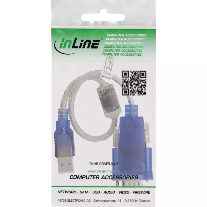 Kabel adaptera InLine 33304X USB na szeregowy z ferrytem, USB-A na 9-pin Sub-D męski