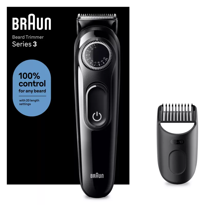 Braun BeardTrimmer 3 Beard Trm 3 BT3400, zmywalny, zasilany bateriami, czarny