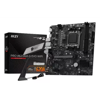 Płyta główna MSI Pro A620AM-G EVO WIFI — układ AMD A620A, gniazdo AM5, micro ATX, DDR5, 2 gniazda pamięci, Wi‑Fi 6E, Ethernet 2.5Gb