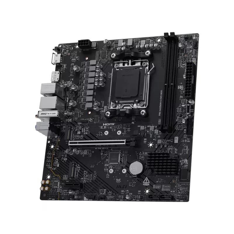 Płyta główna MSI Pro A620AM-G EVO WIFI — układ AMD A620A, gniazdo AM5, micro ATX, DDR5, 2 gniazda pamięci, Wi‑Fi 6E, Ethernet 2.5Gb