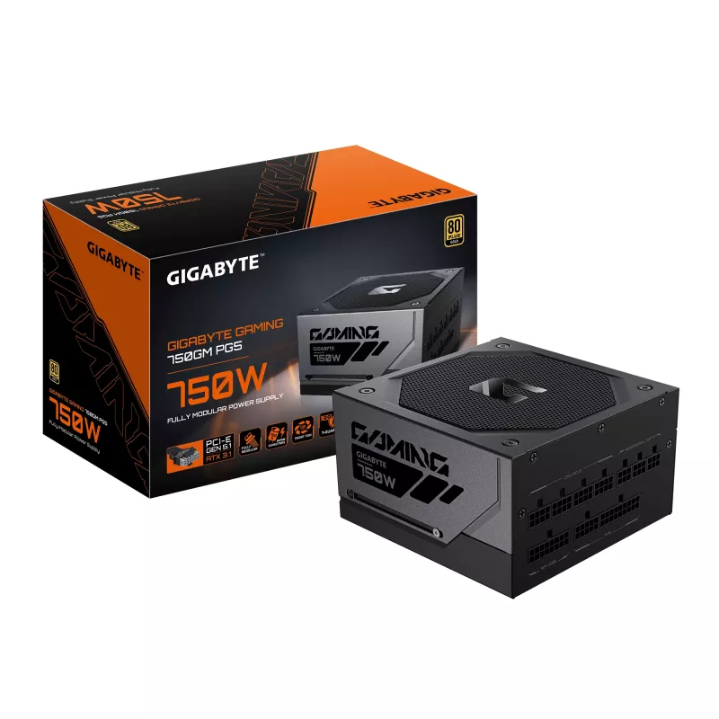 GIGABYTE GAMING 750GM PG5 Zasilacz - PCIe 5.1, 80 PLUS Gold, w pełni modułowa konstrukcja, wentylator 135 mm, kompatybilny z ATX 3.1, wtyczka EU