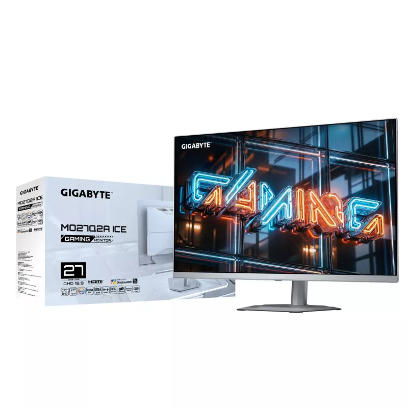 GIGABYTE MO27Q2A ICE 27‑calowy monitor do gier QD‑OLED — 2560×1440, 280 Hz, 0,03 ms, 250 cd/m², HDMI 2.1, DisplayPort 1.4