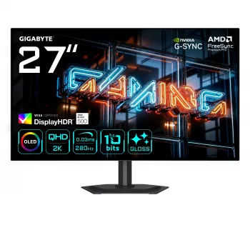 27-calowy monitor gamingowy GIGABYTE MO27Q28GR WOLED QHD — 2560×1440, 280Hz, 0,03ms, 335 cd/m², HDMI 2.1, DisplayPort 1.4