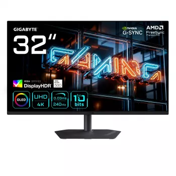 GIGABYTE MO32U24 32-calowy monitor gamingowy QD-OLED, 4K UHD 3840x2160, 240Hz, 0,03ms, HDMI 2.1, DisplayPort 1.4, HDR True Black 500