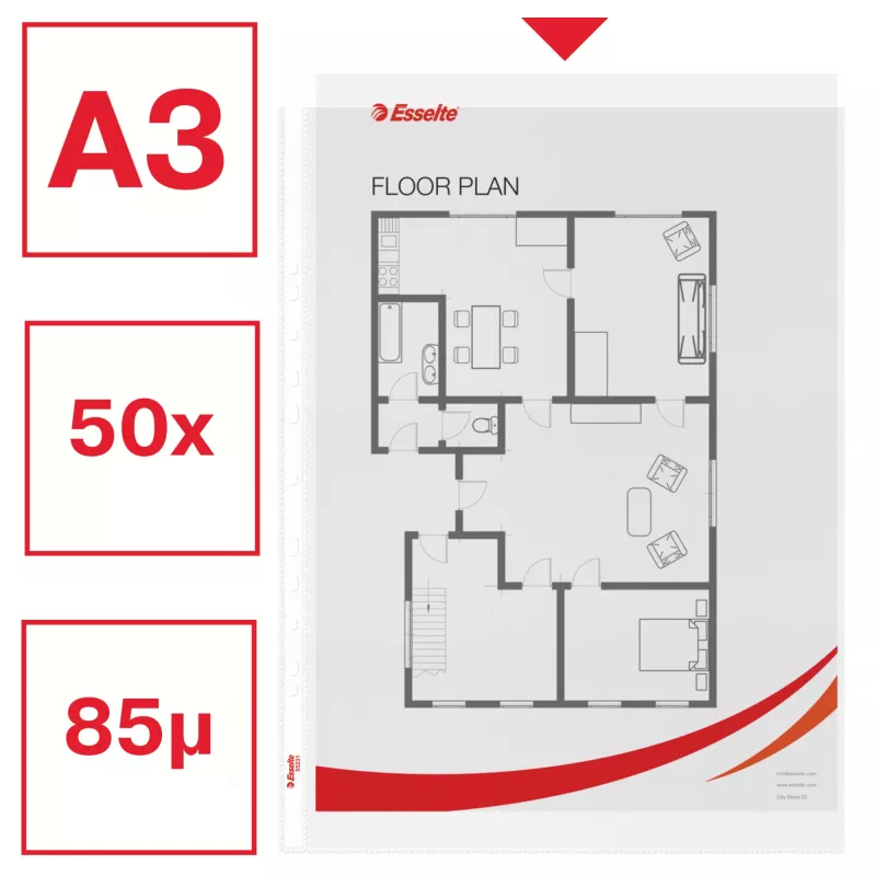 Esselte Quality Pocket A3 Portrait, 30% plastiku z recyklingu przedkonsumenckiego
