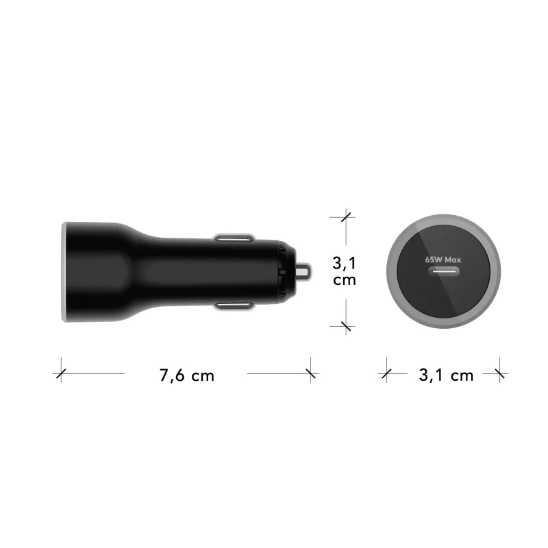 Ładowarka samochodowa USB-C 65W marki d bramante re-charge — gniazdo zapalniczki 12–24V, 1× USB-C, Czarny