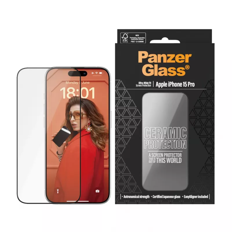 PanzerGlass ® Ceramic Ochrona ekranu iPhone 15 Pro | Ultra-Wide Fit z EasyAligner