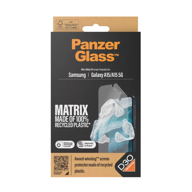 PanzerGlass ® ECO MATRIX ochrona ekranu z D3O® Samsung Galaxy A15 | A15 5G | Ultra-Wide Fit z zestawem montażowym