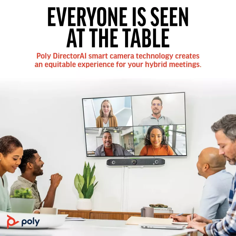 HP Poly Studio X52 All-In-One Video Bar, Grupowy system wideokonferencyjny, 4K Ultra HD, 30 kl/s, 95°, 5x, Android