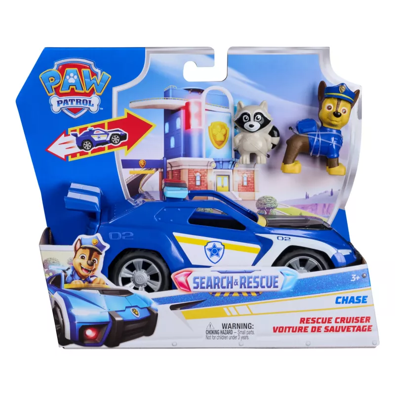 PAW Patrol: Search & Rescue, Chase Rescue Cruiser Pojazd z 2 Figurkami, Samochód Policyjny z Akcją Pull-Back, Zabawki dla Dzieci Chłopców i Dziewczynek od 3 Lat