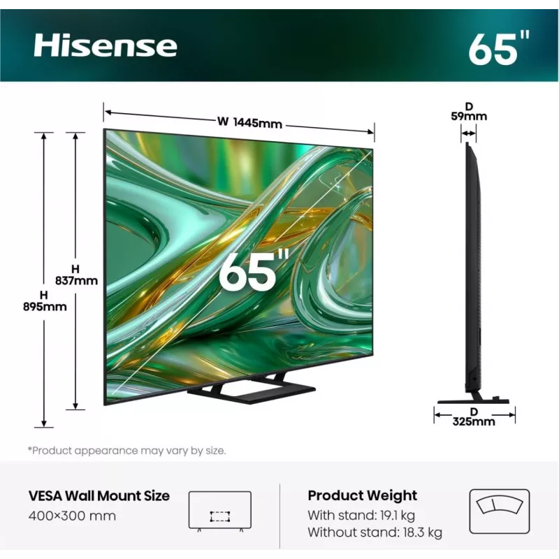 TV Hisense 85E68S 65 cali ULED MiniLED UltraHD/4K, potrójny tuner, panel 144 Hz, wbudowany subwoofer