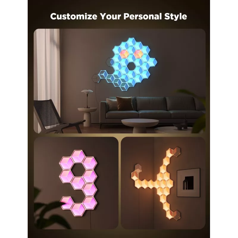Inteligentna lampa ścienna Govee Glide Hexagon Light Panels Ultra zestaw rozszerzający — Wi‑Fi/Bluetooth, wejście 36V, szary