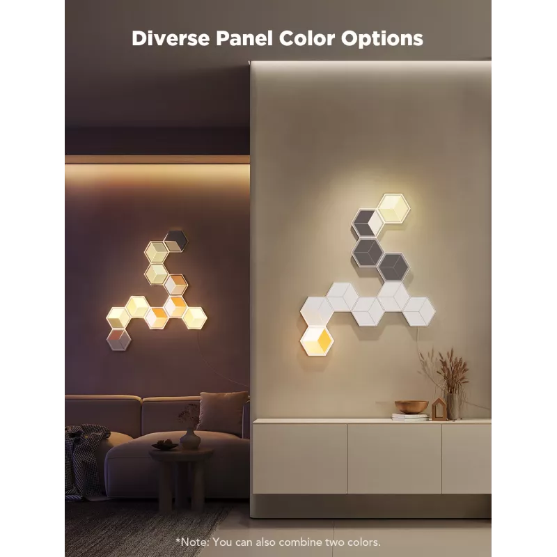 Inteligentna lampa ścienna Govee Glide Hexagon Light Panels Ultra zestaw rozszerzający — Wi‑Fi/Bluetooth, wejście 36V, szary